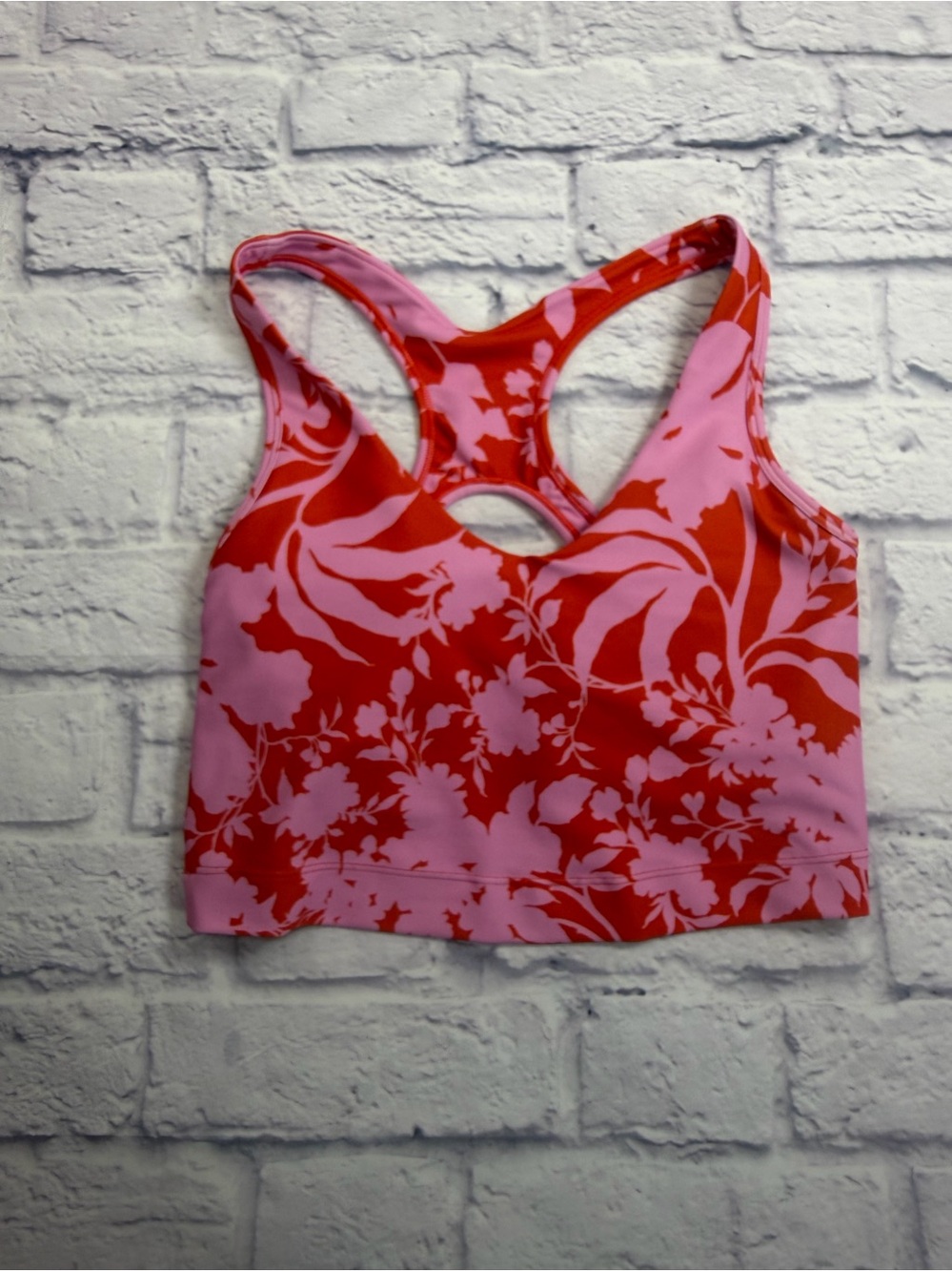 Sage Floral Racerback Sports Bra in Pink & Red. Size Small.